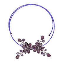 Sparkling Purple Crystal Floral Bouquet Wraparound Choker Necklace - £14.37 GBP