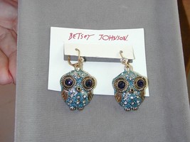 Betsey Johnson Heavenly Creatures Blue Owl Pierced Earrings NWT - £20.29 GBP