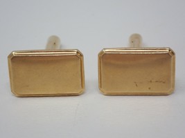 Cuff Links Krementz Simple Gold Colored Ridged Rectangular Vintage Set - $11.35