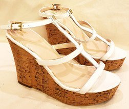 Platform Wedge Heels Sandals Size-8,5B White Leather Made-in-China - £19.94 GBP