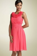 JS Boutique Rosette Chiffon Party Dress Sz 8 Guava - £75.63 GBP