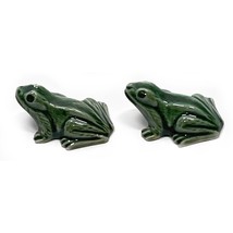 Pair Miniature Frogs Figurines Mud Majolica Glazed Green 1/2&quot; h Mid-Century 1960 - £9.47 GBP