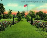 American Flag Deming Park Terre Haute Indiana IN UNP Unused Linen Postca... - $2.92