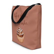 Life Is Short Eat The Cake Quote Lettering Crushed Cinnamon Beach Bag - £25.98 GBP