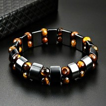 Double Bracelet Men Tiger Eye &amp; Hematite Charm Natural Energy Stone Male Jewelry - £8.98 GBP+