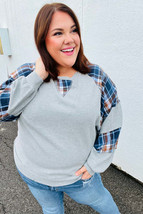 Face The Day Grey/Navy Plaid Thermal Raglan Pullover - £38.30 GBP
