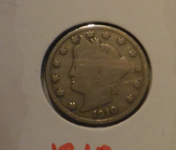 1910 V Nickel Good Condition In Cardboard Flap - $5.00