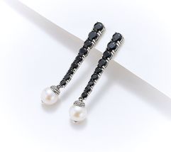 John Hardy JAI Black Spinel + Pearl Sterling Silver Drop Earrings  1-1/2&quot; NIB - £183.62 GBP