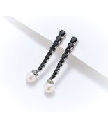 John Hardy JAI Black Spinel + Pearl Sterling Silver Drop Earrings  1-1/2... - $229.00