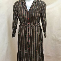 Vintage Breli Originals 12 Shirt Dress Brown Floral Stripe Belted Long Sleeve - £18.78 GBP