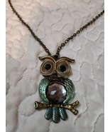 Vintage Owl Pendant Long Chain Necklace Blue Green 28&quot; Long - $307.26 MXN