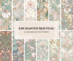 Enchanted Nouveau - 12 Whimsical Art Nouveau Botanical Patterns Digital Download - £3.99 GBP