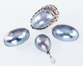 Argent Sterling Nacre Ensemble Bijoux (Bague, Boucles D&#39;Oreilles, Et Pen... - €416,78 EUR