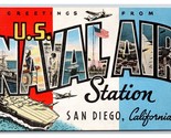 Large Letter Greetings US Naval Air Station San Diego CA UNP Linen Postc... - £4.63 GBP