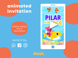 Baby Shark Video Invitation Animated, Baby Shark Digital Birthday Invitation - $13.00