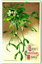 Best Christmas Wishes Mistletoe Embossed Gilt John Winsch 1911 DB Postcard F4 - £7.69 GBP