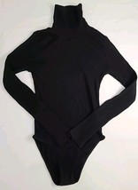 Ambiance Womens Size S Bodysuit Turtle Neck Long Sleeve Black Ribbed Stretch - £18.66 GBP