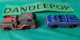 2 Piece Vintage Tootsie Toy Diecast Vehicles Blue Mercedes Car + Red Fire Truck - $19.79