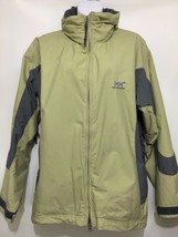 Helly Hansen L Green Gray Hooded Winter Jacket Fleece Lined 2-Way Zip - $47.53