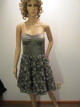ADRIANNA PAPELL Boutique Grey Fit Flare Strapless Rose Applique Party Dress Sz 8 - £15.94 GBP
