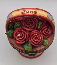 Jim Shore June Birth Month Rose Flower Basket Trinket Box PB103 - $39.99