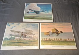 Lot of 3 Charles Hubbell Aviation Plane Lithographs 1970 1971 - $20.00