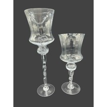 Glass Twisted Stem Clear Large Candle Holders Set Of 2 Vintage 16&quot; and 12&quot; Tall - £23.48 GBP