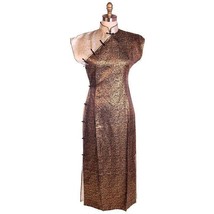 Vtg 50s Rayon Cheongsam Qipao Wiggle Dress Gold Black Silver Brocade Fit... - $2,909.72 MXN