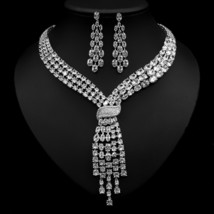 Fashion CZ Big Water Drop Green Color Women Bridal 2PCS Necklace And Earring Set - £91.94 GBP