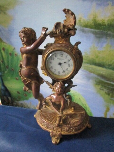 ANTIQUE NEW HEAVEN USA MANTEL FIGURAL CLOCK 9&quot; - $446.48