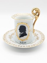 Vtg F. Liszt Silhouette Porcelain Demitasse Espresso Tea Cup &amp; Saucer with Gold - £42.07 GBP