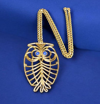 Vintage Napier Openwork Owl Necklace 1970s Large 12KGE Statement Pendant... - $611.81