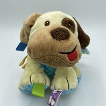 Taggies Puppy Dog Tag n Play Cream Brown Blue Plush Rattle Baby Toy Lovey - £7.55 GBP