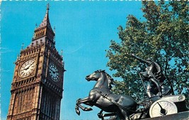 Chrome Postcard England K376 Big Ben and Boadicea Statue London UK Cancel 1962 - $5.94