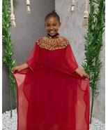 Ramadan Kids Dubai Dress Special Moroccan Red Kaftan Girls Georgette Wed... - $1,344.16 MXN