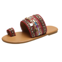 Yle boho folk custom artisanal ladies flat slippers casual breathable comfortable beach thumb200