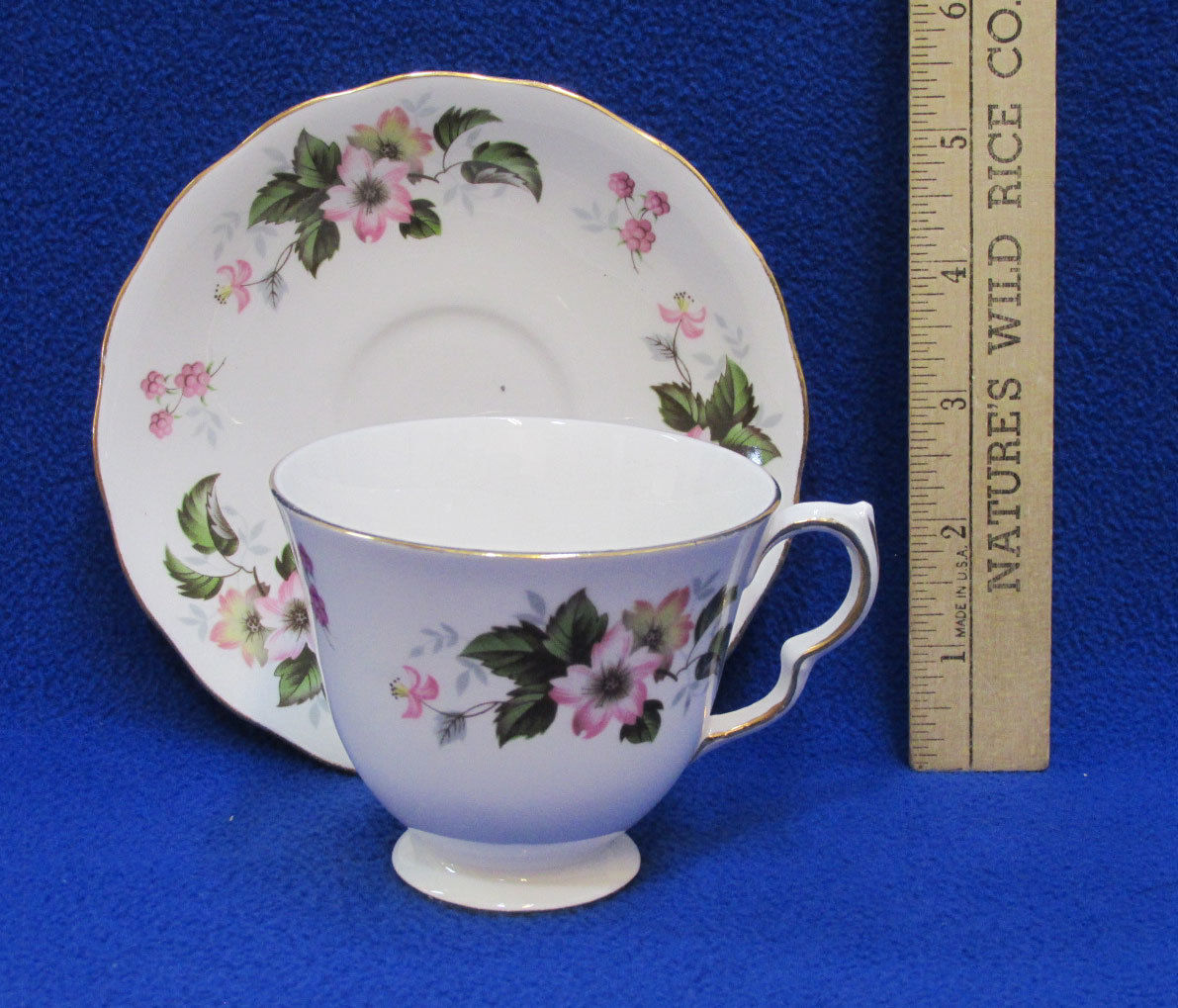 Queen Anne Tea Cup & Saucer Plate Bone China England Pink Yellow Floral Flowers - $13.16