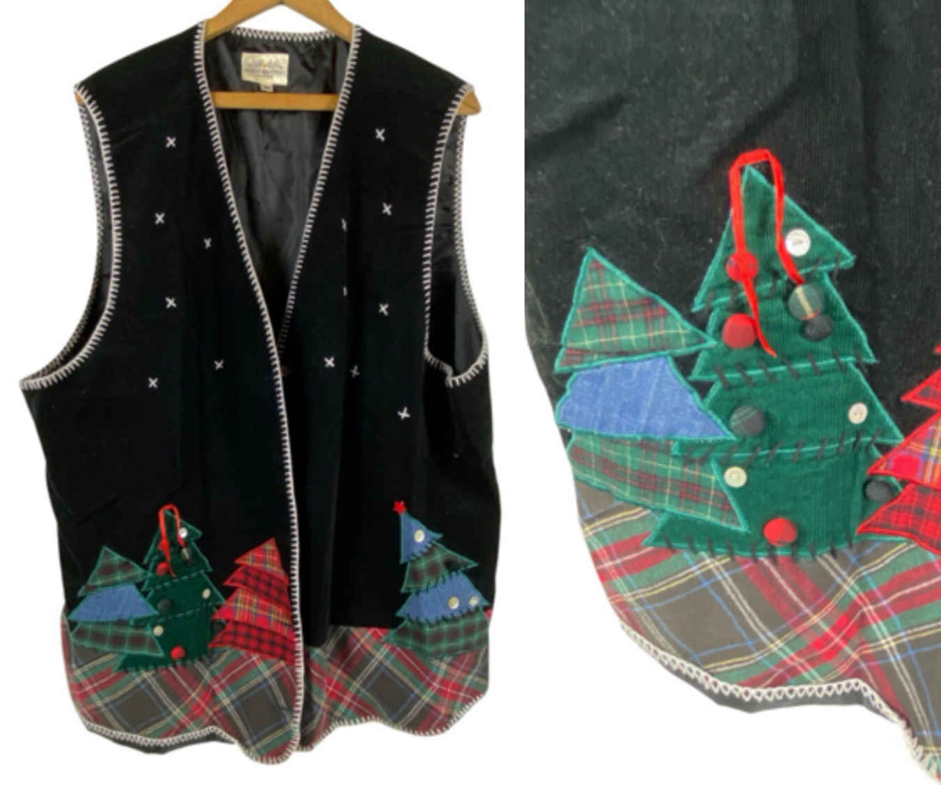 Susan Bristol Corduroy Christmas Vest Size 3X Black Patchwork Countrycor... - $46.50
