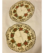 Hand Painted Roses Leaves Ivy Round Doily Set 2 - $15.00