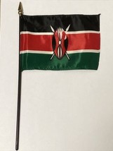 New Kenya Mini Desk Flag - Black Wood Stick Gold Top 4” X 6” - £3.93 GBP