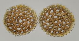 Set of 2 Coasters 4" Round Open Weaved Wicker with Cowry Shell Border - $9.85