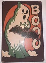 Halloween Ghost Metal Sign Aluminum Vintage Look Pumpkin Jack O Lantern 8x12 - £12.04 GBP