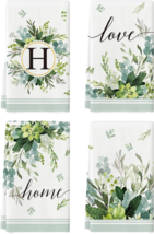 Kitchen Hand Towels Monogram Letter H Eucalyptus Leaves 26&quot;L x 18&quot;W Gree... - $18.00