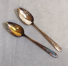 Oneida Royal Rose Serving Spoons 2 Silverplated 8.375&quot; Nobility Plate 1936 - £10.23 GBP