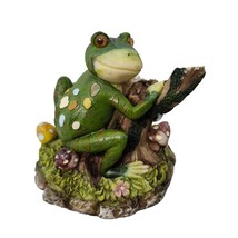 Ceramic Frog Hide a Key Figurine Log Brown Eyes Spotted Mushrooms  - $21.34