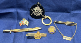 Vtg Masonic Freemason  Lapel Pin Tie Bar Tac Pin Clasp Keychain Lot Of 6 - £31.59 GBP