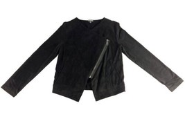 Express Womens Small Faux Suede Moto Zipper Coat Jacket Black Soft Zip Up - $25.23