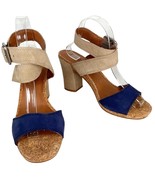 Lucky Brand Sundo Ankle Strap Block Heels 10 Blue Tan New - £43.49 GBP