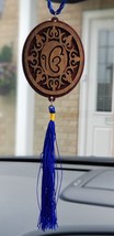 Punjabi Sikh Wooden Ek Onkar Stunning Pendant for Car Rear Mirror Blue Tassel - £10.09 GBP