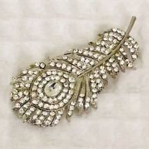 14K Silver Gold Plated 2Ct Oval Simulated RhinestonePeacock Feather   Brooch Pin - £147.17 GBP
